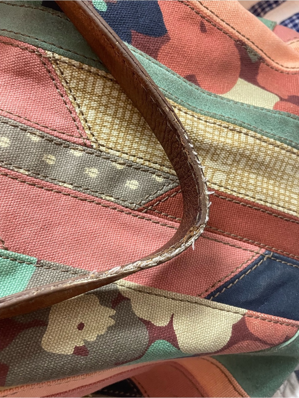 Fossil Patchwork Shoulder Bag in Navy, Coral, Teal & Tan - Picture 14 of 16